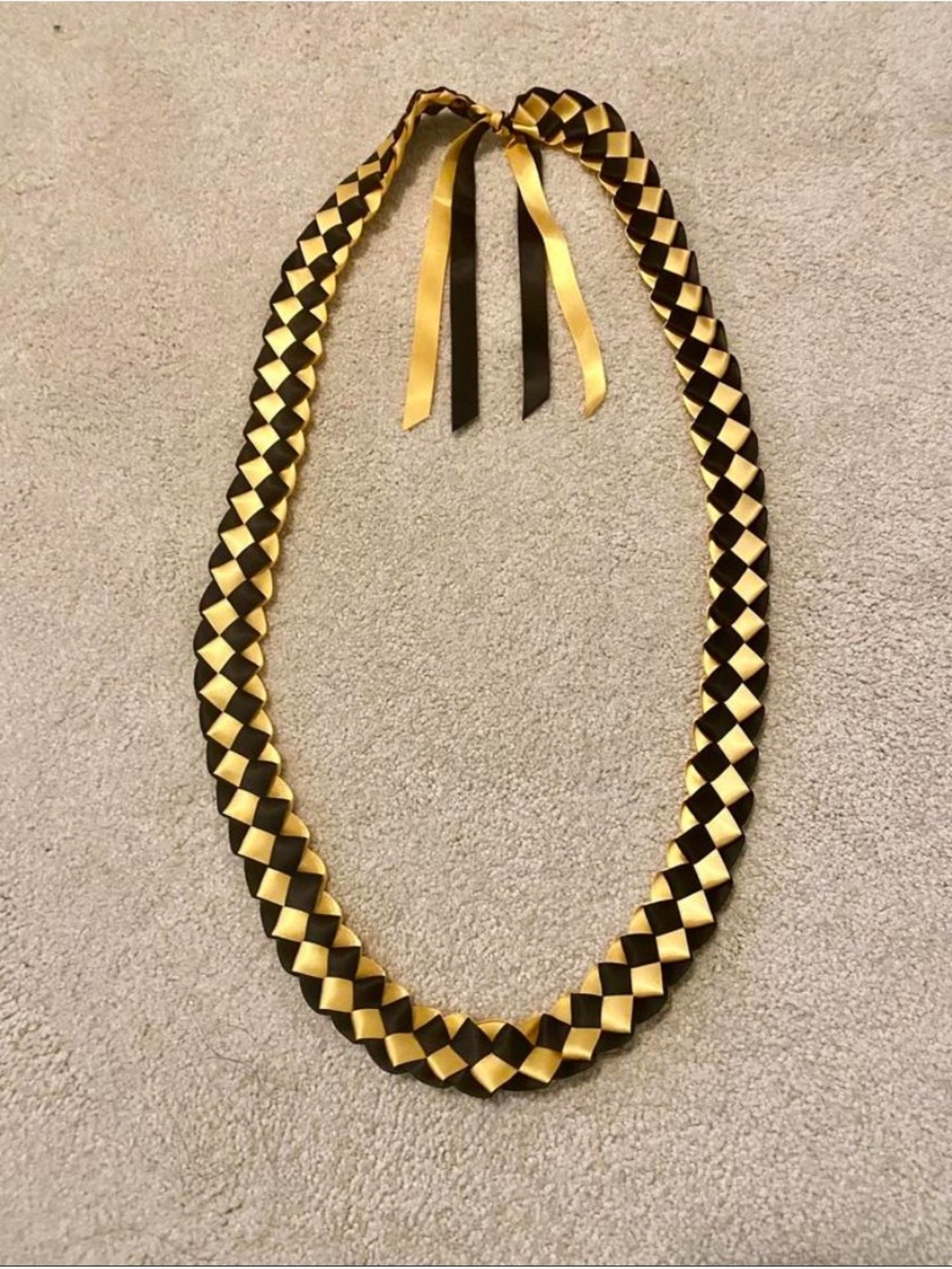 Handwoven Black and Gold Ribbon Satin Lei